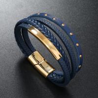 PU Leather Cord Bracelets, with Zinc Alloy, plated, vintage & for man 26mm cm 