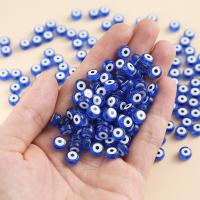 Acryl Evil Eye Perlen, flache Runde, DIY & böser Blick- Muster, tiefblau, 4x7mm, ca. 1000PCs/Tasche, verkauft von Tasche