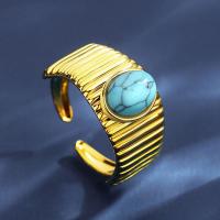 Titanium Steel Finger Ring, with turquoise, Vacuum Ion Plating, fashion jewelry & for woman, gold, 10.6mm [