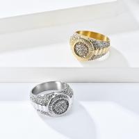 Rhinestone Stainless Steel Finger Ring, 304 Stainless Steel, polished, fashion jewelry & for man & with rhinestone 15mm [
