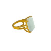 Stainless Steel Finger Ring, 304 Stainless Steel, with Jade, plated & for woman, golden 