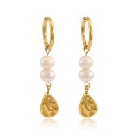 Stainless Steel Drop Earring, 304 Stainless Steel, with Freshwater Pearl, plated, fashion jewelry & for woman, golden [
