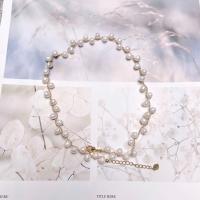 Freshwater Pearl Brass Necklace, with Brass, with 5cm extender chain, fashion jewelry & for woman, white, 5-6mm Approx 37 cm 