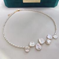 Freshwater Pearl Brass Necklace, with Brass, with 5cm extender chain, fashion jewelry & for woman, white Approx 40 cm 