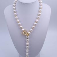 Freshwater Pearl Brass Necklace, with Brass, fashion jewelry & for woman & with rhinestone 11-12mm Approx 20 Inch 
