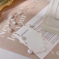 Freshwater Pearl Brass Necklace, with Brass, fashion jewelry & for woman, white Approx 40 cm 