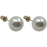 Freshwater Pearl Stud Earring, Round, gold color plated, Natural & fashion jewelry & for woman, white 