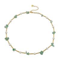 Green Aventurine Necklace, Titanium Steel, with Aventurine & Plastic Pearl, with 5cm extender chain, fashion jewelry & for woman, two different colored cm 