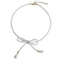 Стеклянные жемчужные ожерелья, Стеклянный жемчуг, с цинковый сплав, с 8cm наполнитель цепи, Связанный вручную, ювелирные изделия моды & Женский, белый, длина:39 см, продается Strand