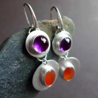 Cats Eye Earring, Zinc Alloy, with Cats Eye, Round, silver color plated, fashion jewelry & for woman, mixed colors, 13-45mm 