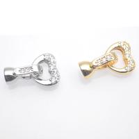Brass Hook and Eye Clasp, Heart, plated, DIY & micro pave cubic zirconia [