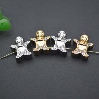 Brass Spacer Beads, Gingerbread Man, plated, DIY & micro pave cubic zirconia 