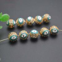 Fashion Evil Eye Beads, Brass, Round, gold color plated, DIY & micro pave cubic zirconia & enamel, acid blue, 8mm 