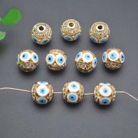 Fashion Evil Eye Beads, Brass, Round, gold color plated, DIY & micro pave cubic zirconia & enamel, mixed colors, 10mm 