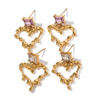 Stainless Steel Drop Earring, 304 Stainless Steel, Heart, 18K gold plated, fashion jewelry & micro pave cubic zirconia & for woman [