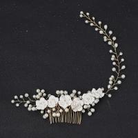 Decorative Hair Combs, Iron, with Polymer Clay & Plastic Pearl, fashion jewelry & for woman & with rhinestone 340mm,80mm 