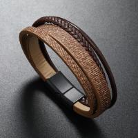 PU Leather Cord Bracelets, zinc alloy magnetic clasp, plumbum black color plated, vintage & for man Approx 21-22 cm 
