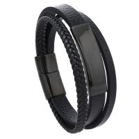 PU Leather Cord Bracelets, with Zinc Alloy, plated, vintage & for man Approx 18-23 cm 