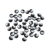 Enamel Acrylic Beads, Flat Round, DIY white and black, Approx 