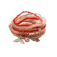 Wrap Bracelets, Glass Beads, with Shell & Zinc Alloy, Bohemian style & elastic & for woman Inner Approx 55mm 
