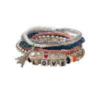 Wrap Bracelets, Glass Beads, with Plastic Pearl & Zinc Alloy & Acrylic, Bohemian style & elastic & for woman, Inner Approx 55mm 