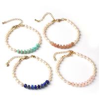 Gemstone Bracelets, Brass, with Gemstone & Plastic Pearl, plated, fashion jewelry Approx 16 cm 