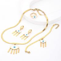 Titanium Steel Jewelry Set, finger ring & bracelet & earring & necklace, plated, 4 pieces & fashion jewelry & for woman, gold 