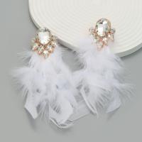 Fashion Feather Earring , Zinc Alloy, with Glass Rhinestone & Feather, fashion jewelry & for woman 