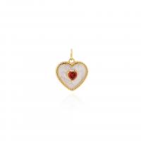 Cubic Zirconia Micro Pave Brass Pendant, Heart, plated, DIY & micro pave cubic zirconia & enamel, golden [