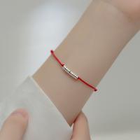 Sterling Silver Bracelets, 925 Sterling Silver, with Wax Cord, handmade, Adjustable & for woman, red Approx 26 cm 
