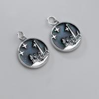 Sterling Silver Pendants, 925 Sterling Silver, Round, plated, DIY & epoxy gel, original color, 17mm 