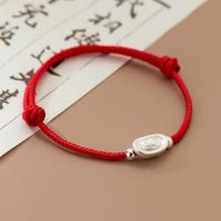 Fashion Create Wax Cord Bracelets, 925 Sterling Silver, with Wax Cord, Ingot, plated, for woman, red Approx 23 cm 