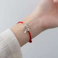 Fashion Create Wax Cord Bracelets, 925 Sterling Silver, with Wax Cord, plated, for woman, red Approx 24 cm 