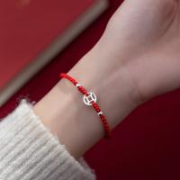 Fashion Create Wax Cord Bracelets, 925 Sterling Silver, with Wax Cord, with 3CM extender chain, plated, for woman, red Approx 18 cm 