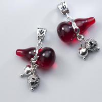 Sterling Silver Pendants, 925 Sterling Silver, with Ruby Alumina, Calabash, plated, DIY, red, 31mm 