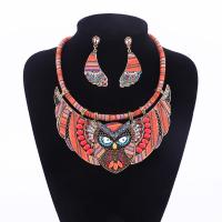 Glass Seed Beads Jewelry Sets, Zinc Alloy, earring & necklace, with Cloth, with 2inch extender chain, Owl, plated, 2 pieces & Bohemian style & for woman & with rhinestone Approx 17.7 Inch 
