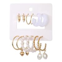 Plastic Pearl Zinc Alloy Earring, with Plastic Pearl & Acrylic, gold color plated, 6 pieces & fashion jewelry & for woman, 17-52mm [