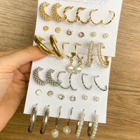 Plastic Pearl Zinc Alloy Earring, with Plastic Pearl, plated, nine pieces & for woman & with rhinestone 5-41mm [
