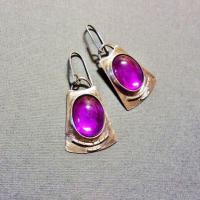 verre boucle d'oreille, alliage de zinc, avec verre, Placage, Vintage & bijoux de mode & pour femme, violet, 13-45mm, Vendu par paire