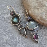 Gemstone Drop Earring, Zinc Alloy, with Gemstone, plated, vintage & fashion jewelry & for woman, mixed colors, 13-45mm 