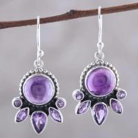 Glass Zinc Alloy Earring, with Glass, silver color plated, vintage & fashion jewelry & for woman & with rhinestone, purple, 13-45mm 