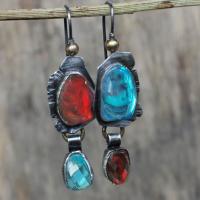 Asymmetric Earrings, Zinc Alloy, with Glass, plated, vintage & fashion jewelry & for woman, mixed colors, 13-45mm 