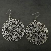 Zinc Alloy Drop Earring, Flat Round, antique silver color plated, vintage & fashion jewelry & for woman & hollow, 13-45mm 