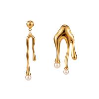 Asymmetric Earrings, 304 Stainless Steel, with Plastic Pearl, 18K gold plated, fashion jewelry & for woman, golden 