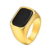 Stainless Steel Finger Ring, 304 Stainless Steel, with Glass Stone, Vacuum Ion Plating, fashion jewelry & for man, golden, 12.8mm 