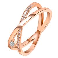 Anneau de diamant d'alliage de zinc sans nickel, Plaqué de couleur d'or rose, bijoux de mode & pour femme & avec strass, couleur or rose, Vendu par PC[