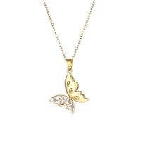 Stainless Steel Sweater Chain Necklace, 304 Stainless Steel, with 1.97inch extender chain, Butterfly, Vacuum Plating, fashion jewelry & micro pave cubic zirconia & for woman, golden Approx 15.75 Inch 