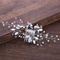 Decorative Hair Combs, Iron, with Crystal & Plastic Pearl, fashion jewelry & for woman, silver color 