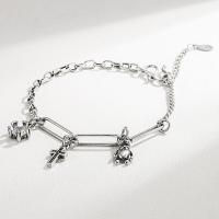 Bracelets en laiton, avec 3CM chaînes de rallonge, Placage de couleur argentée, bijoux de mode & pour femme Environ 17 cm, Vendu par PC