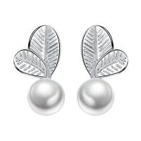 Brass Stud Earring, with Plastic Pearl, silver color plated, fashion jewelry & for woman [